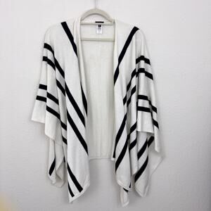 Talbots Womens Wrap Sweater One Size Cotton Blend Stripes Classic White